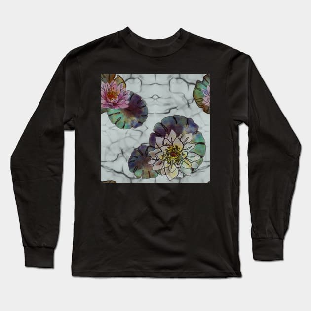 Lotus flowers White Marble Long Sleeve T-Shirt by ArtInPi